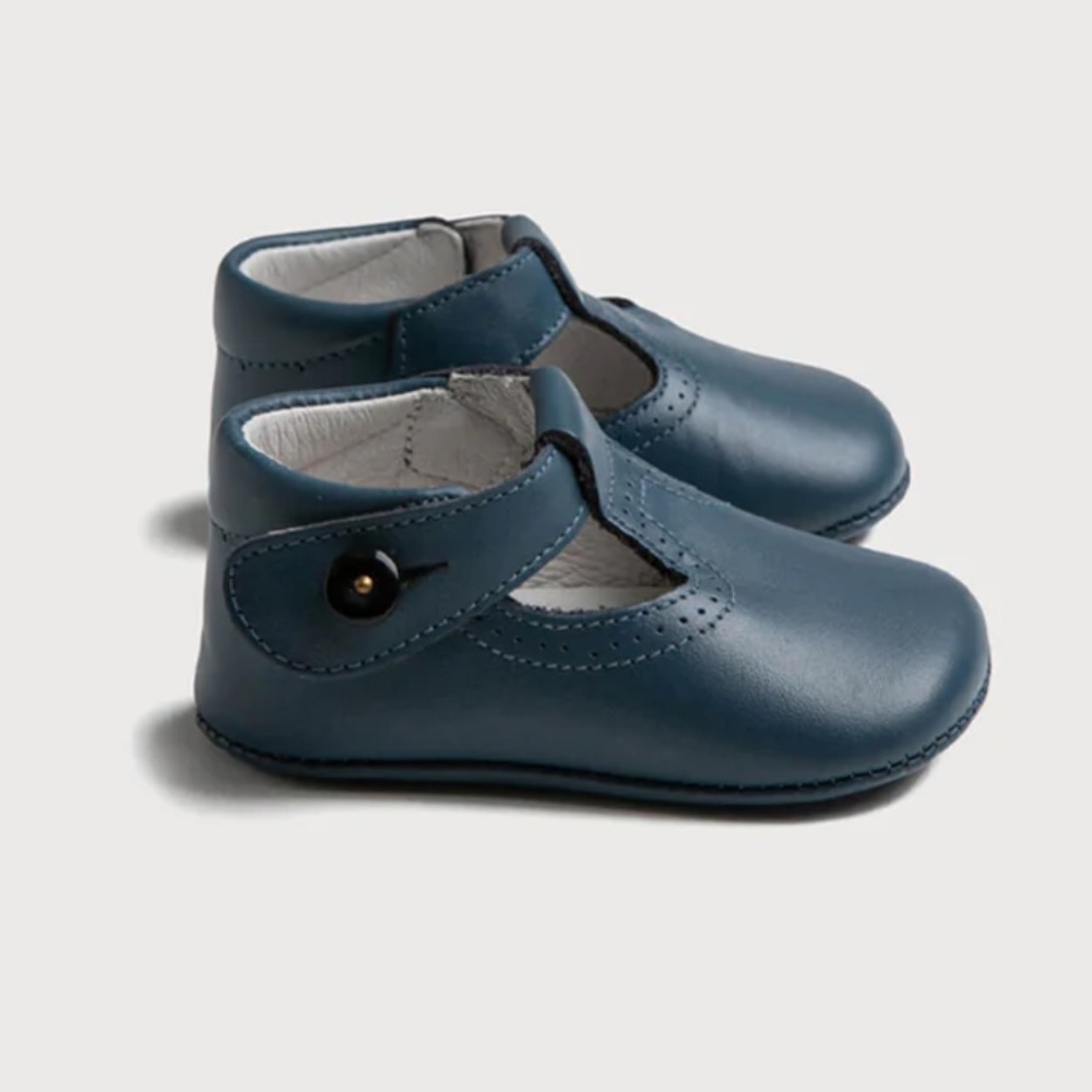 PEPA LONDON Leather T-Bar Pram Baby Shoes in Classic Blue